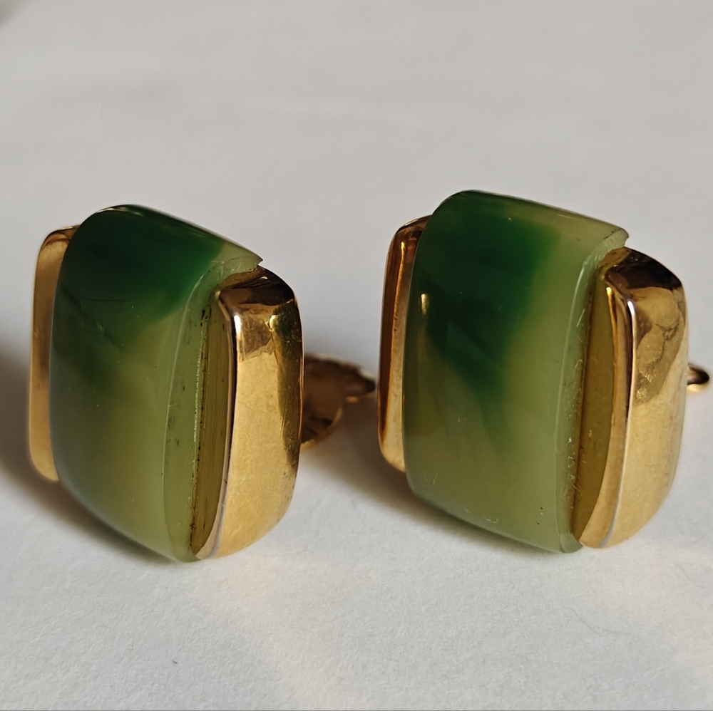 Vintage Givenchy Paris 1977 Gold and Faux Jade Statement Earrings